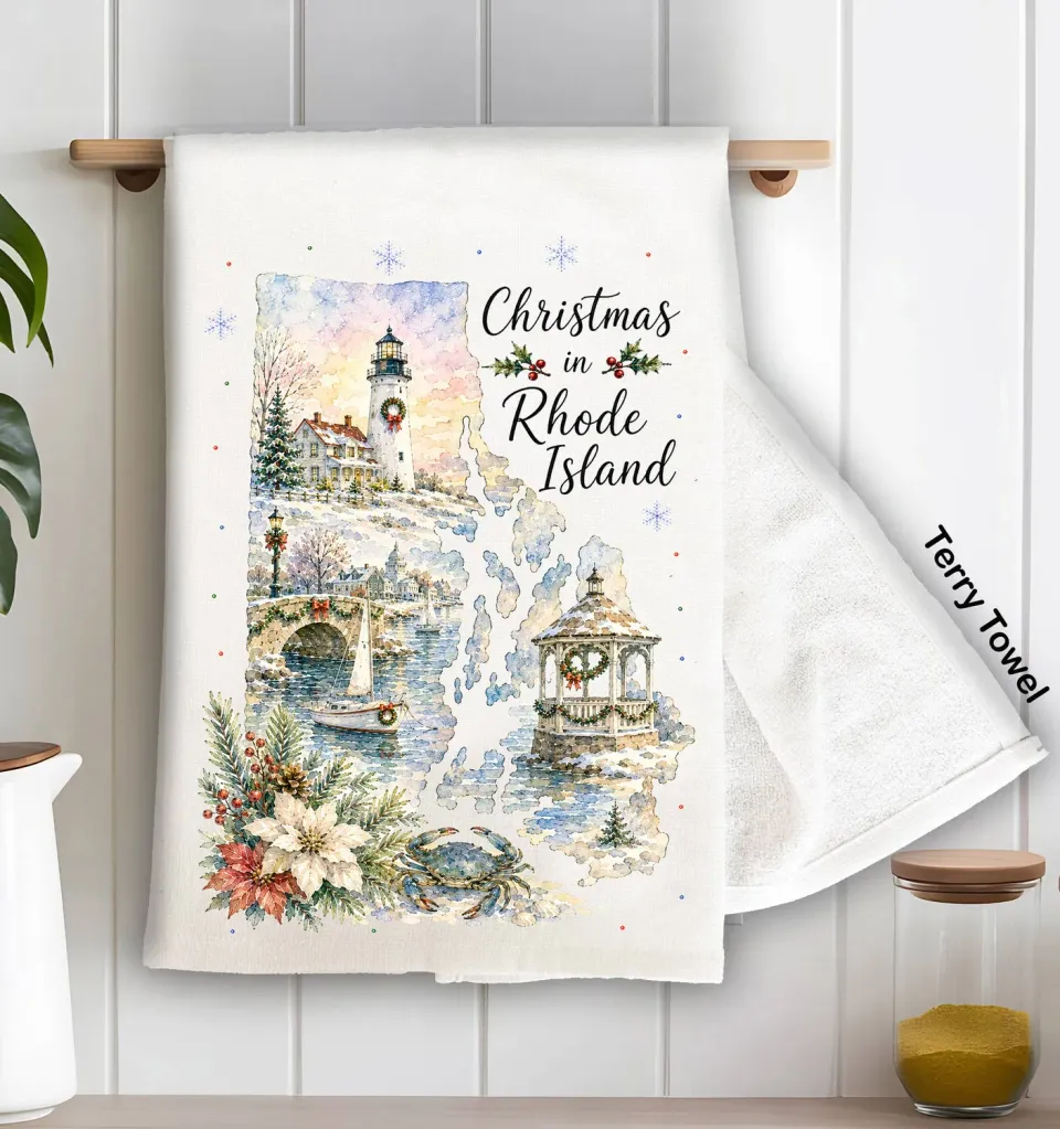 Avery Lane Gifts Christmas Rhode Island viskestykke kort bomuld