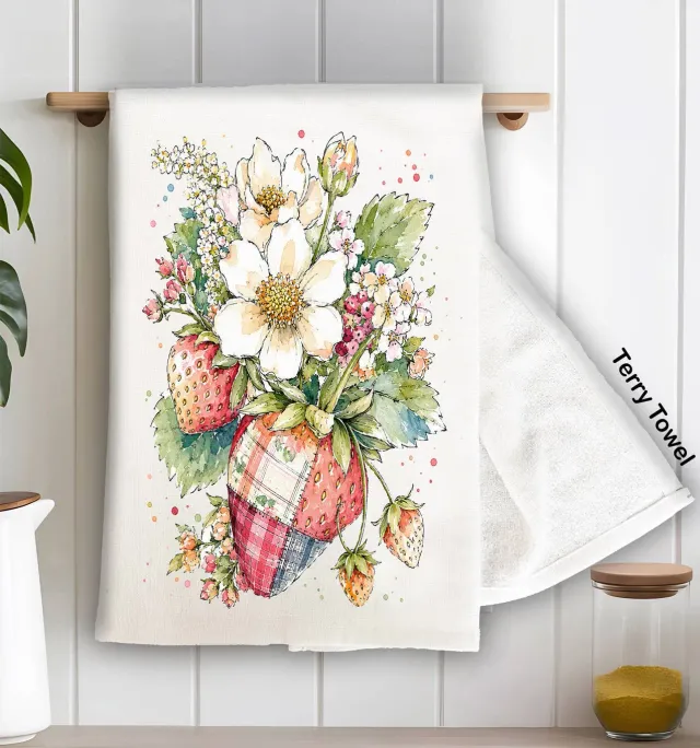Avery Lane Gifts Strawberry viskestykke akvarel bomuld
