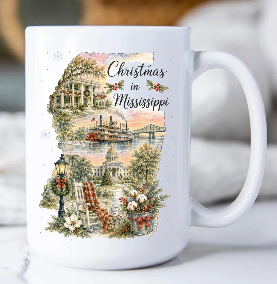 Avery Lane Gifts Christmas Mississippi kort krus 15 oz hvid keramik