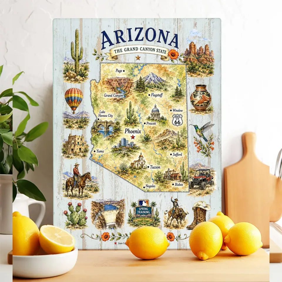 Avery Lane Gifts Arizona State Map skærebræt glas 28x38 cm kort