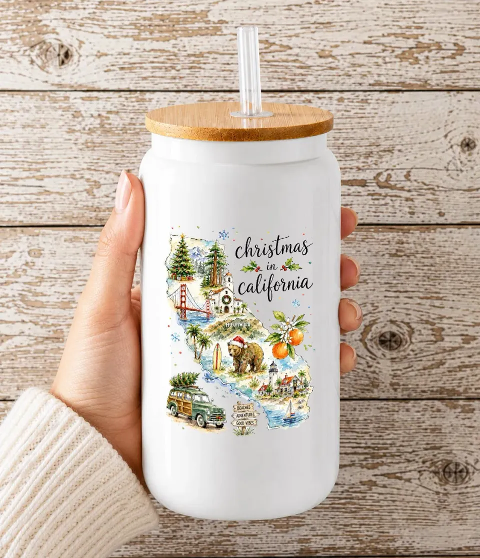 Avery Lane Gifts Christmas California glaskop 16 oz bambuslåg