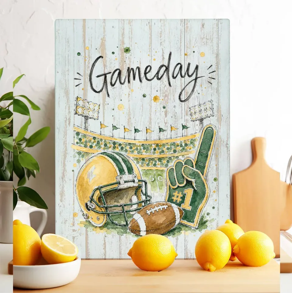 Gameday Football Gold Green skærebræt glas 20x28 guld