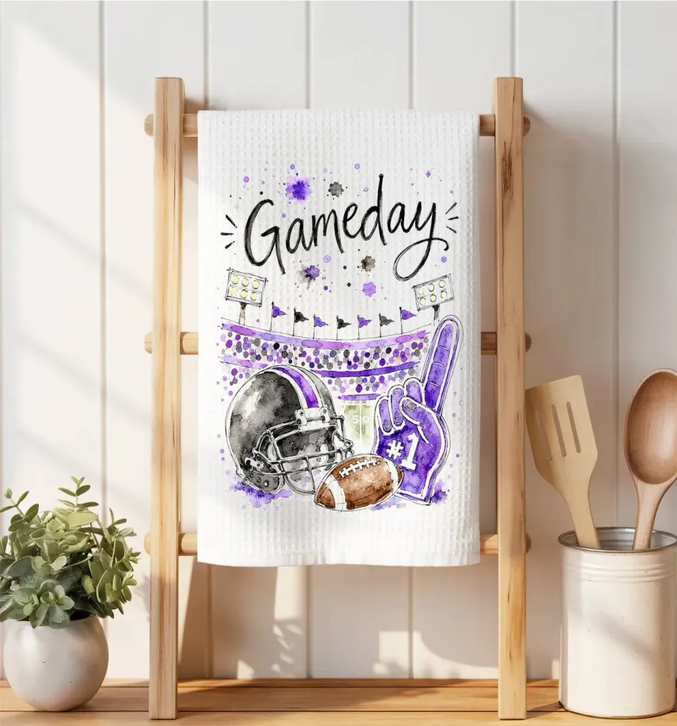 Avery Lane Gifts Gameday Football karklud vaffel sort lilla