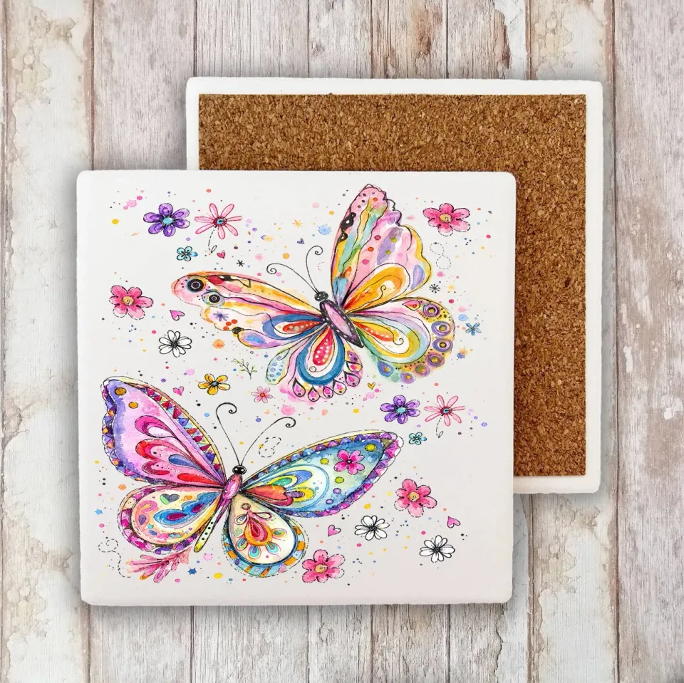Avery Lane Gifts Butterflies bordskåner sten 10x10 cm