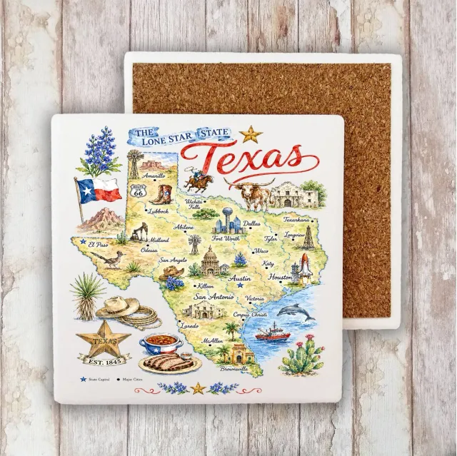 Avery Lane Gifts Texas State Map Landmark bordskåner sten