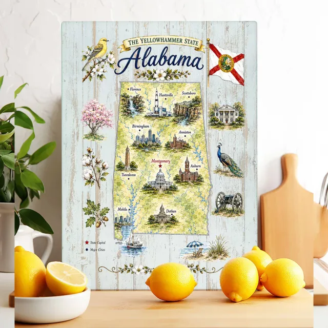 Avery Lane Gifts Alabama State Map skærebræt glas 28x38 cm