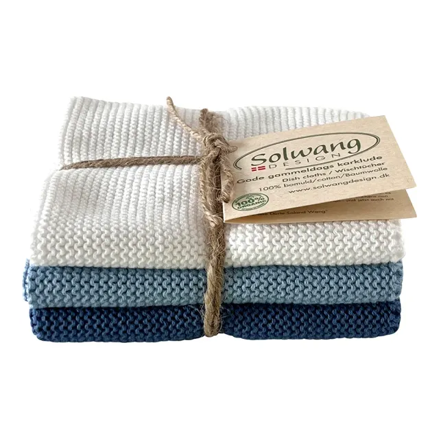 Solwang Hvid Blå Kombi karklude 3 stk økologisk