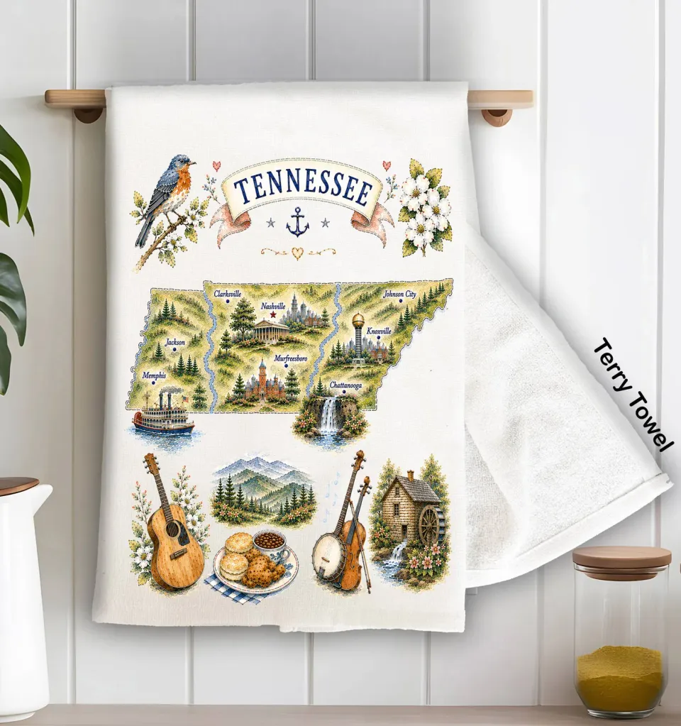 Avery Lane Gifts State Map Tennessee viskestykke frotté bomuld