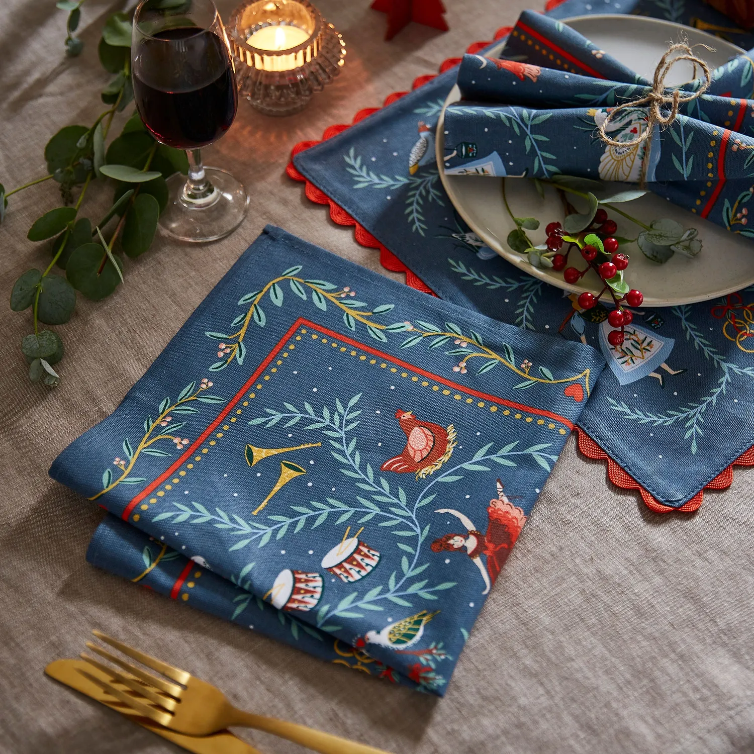 Ulster Weavers 12 Days of Christmas stofservietter blå 2-pak