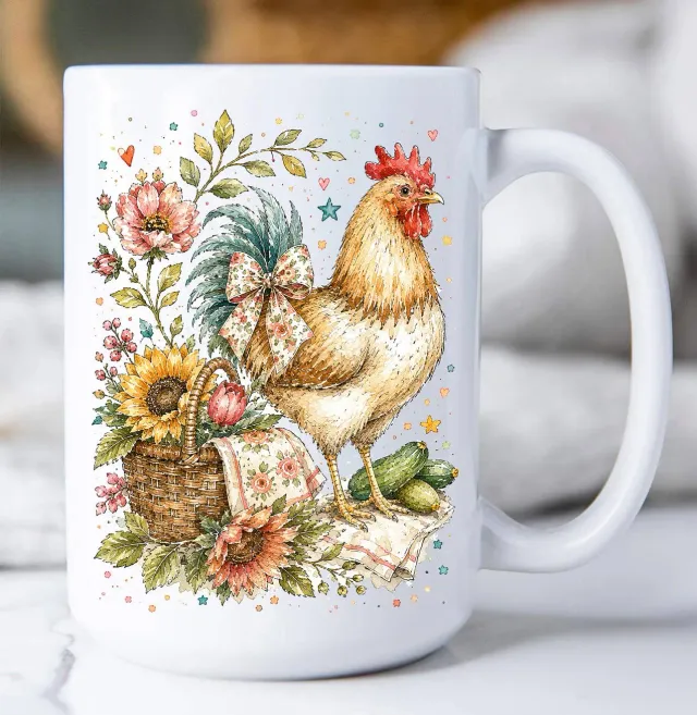 Avery Lane Country Hen Flowers krus 443 ml hvid