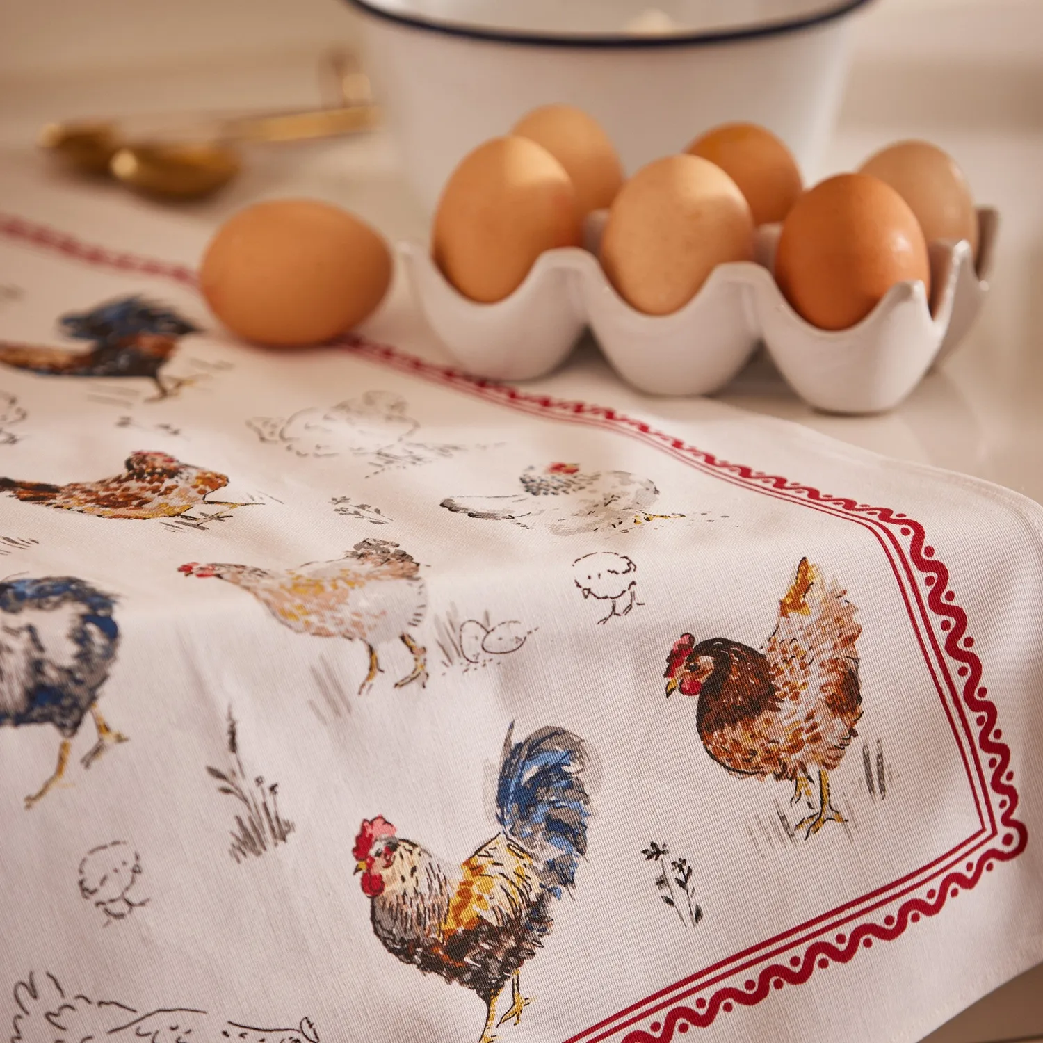 Ulster Weavers Farm Birds viskestykke bomuld rød