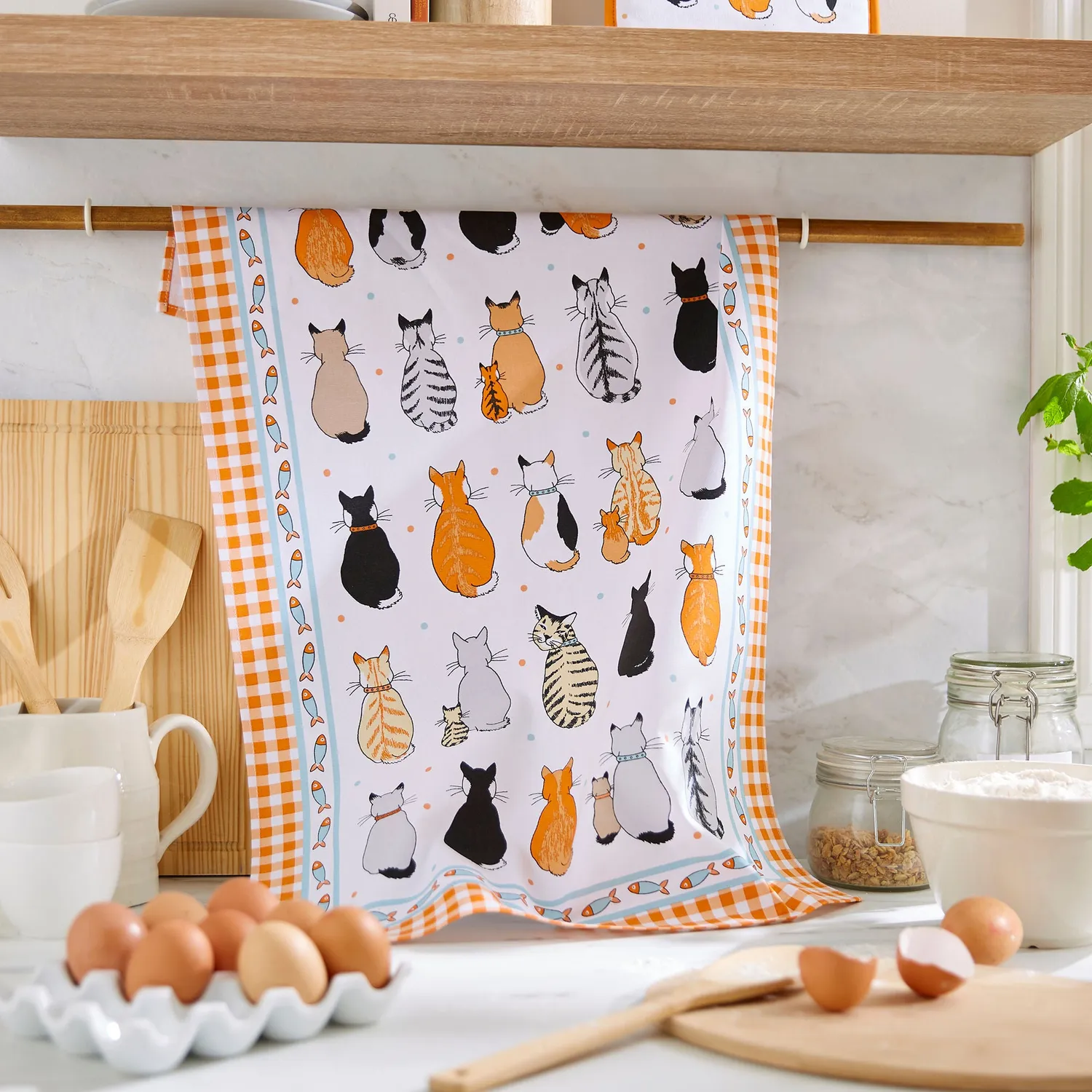 Ulster Weavers Cats in Waiting viskestykke orange 100% bomuld