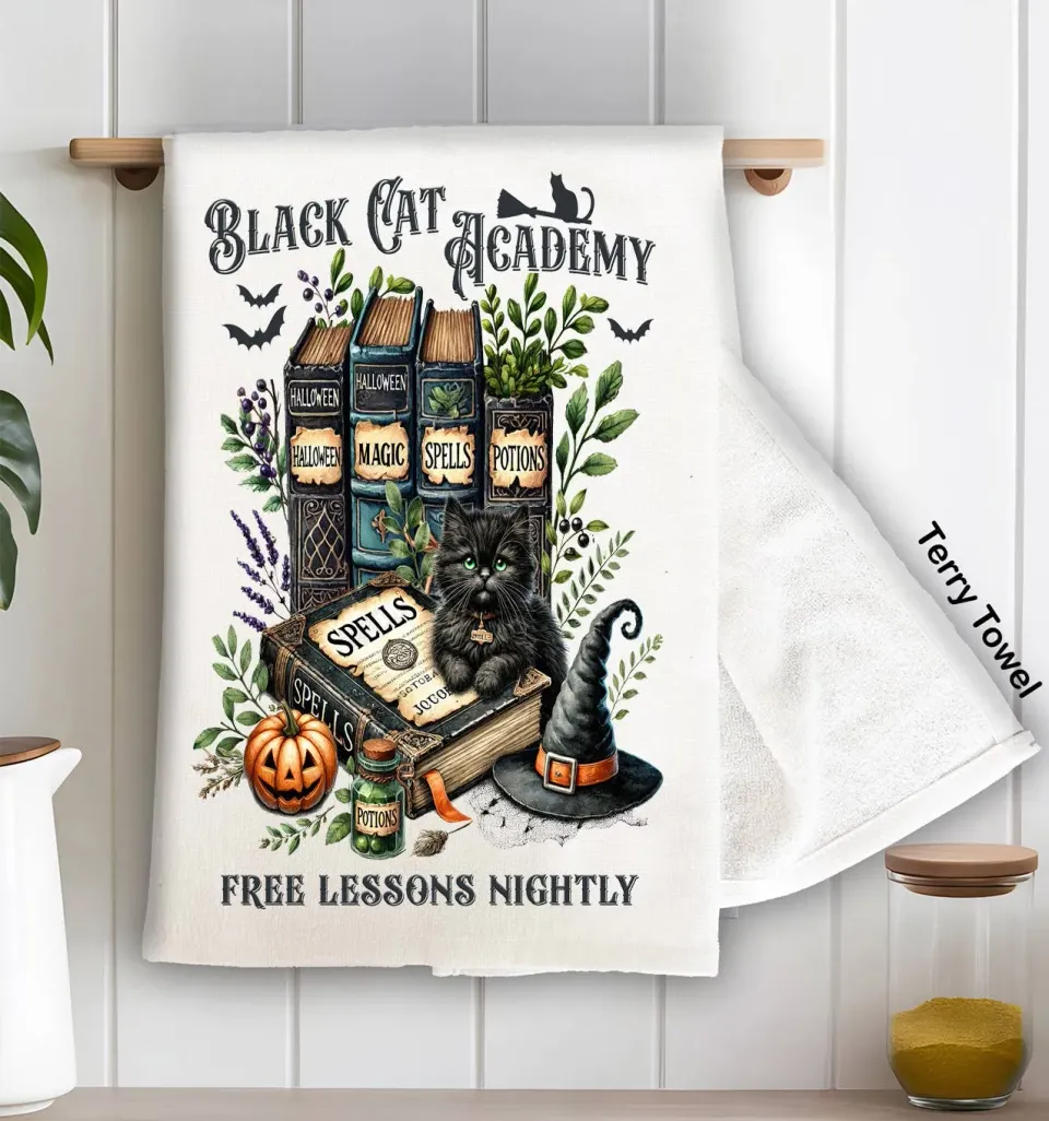 Avery Lane Gifts Black Cat Academy viskestykke bomuld 71x46 cm