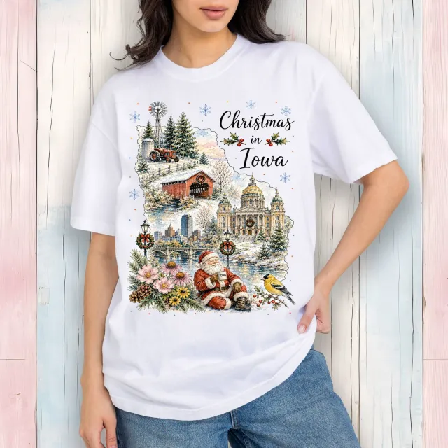 Avery Lane Gifts Christmas Iowa Kort T-shirt hvid bomuld S