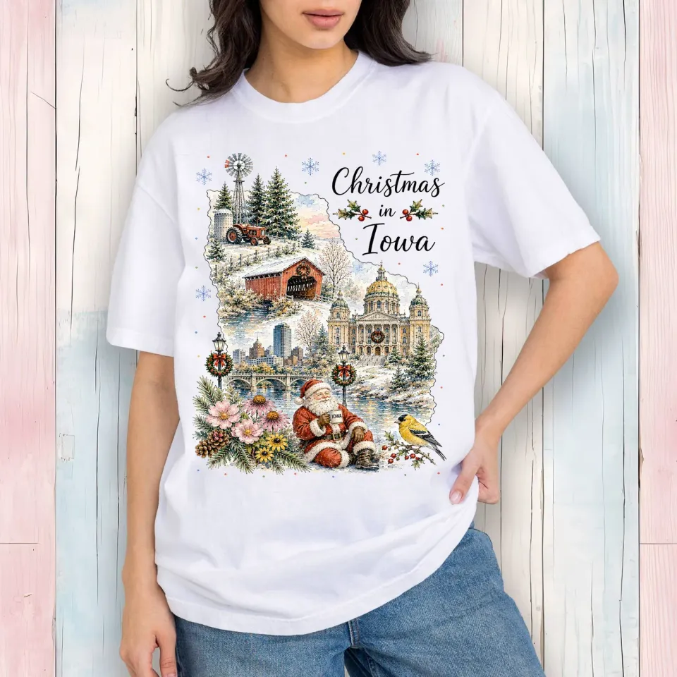 Avery Lane Gifts Christmas Iowa Kort T-shirt hvid bomuld S