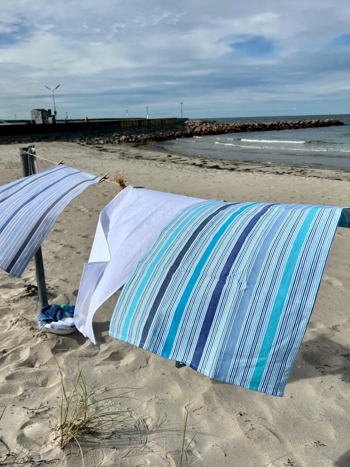 Solwang viskestykke multi aqua/blå vævet bomuld