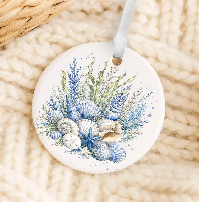Avery Lane Gifts Coastal Blue juleophæng porcelæn 7,6 cm