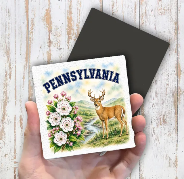 Avery Lane Gifts Pennsylvania State Bird and Animal køleskabsmagnet 10x10 cm