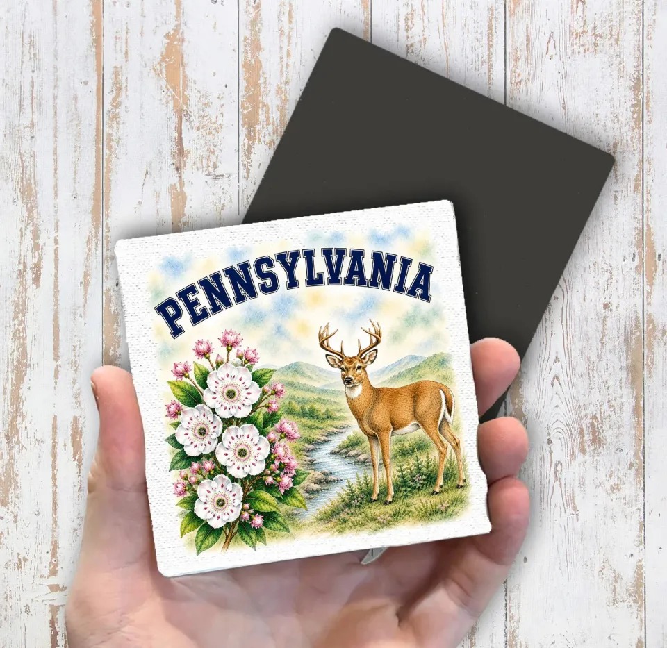 Avery Lane Gifts Pennsylvania State Bird and Animal køleskabsmagnet 10x10 cm