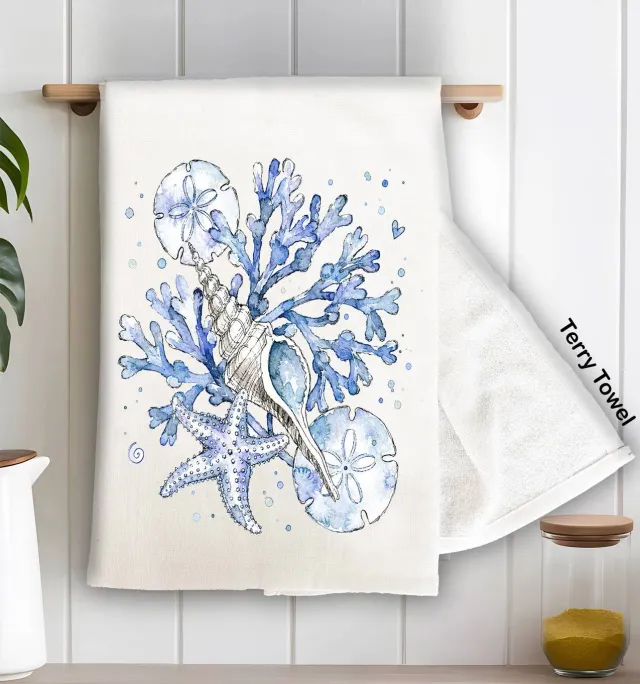Avery Lane Gifts Coastal Blue Sand Dollar viskestykke 71x46 cm bomuld