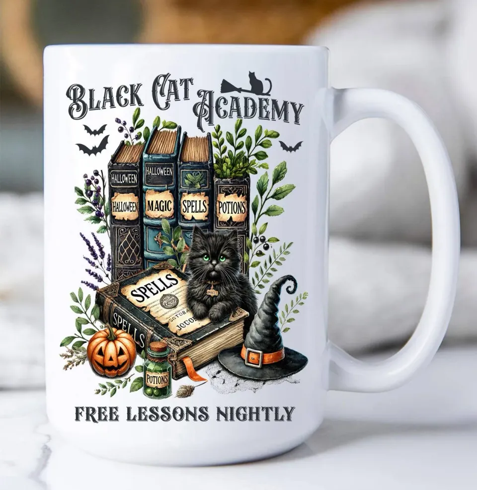 Avery Lane Gifts Black Cat Academy krus 443 ml hvid