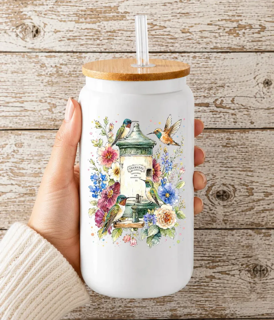 Avery Lane Gifts Hummingbirds Flowers glas 473 ml med låg