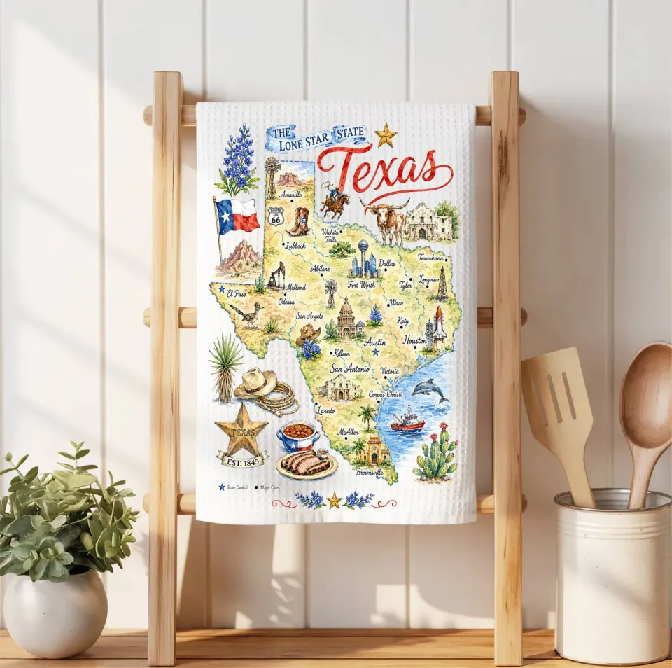 Avery Lane Gifts Texas State Map vaffelklud 40x35 cm mikrofiber
