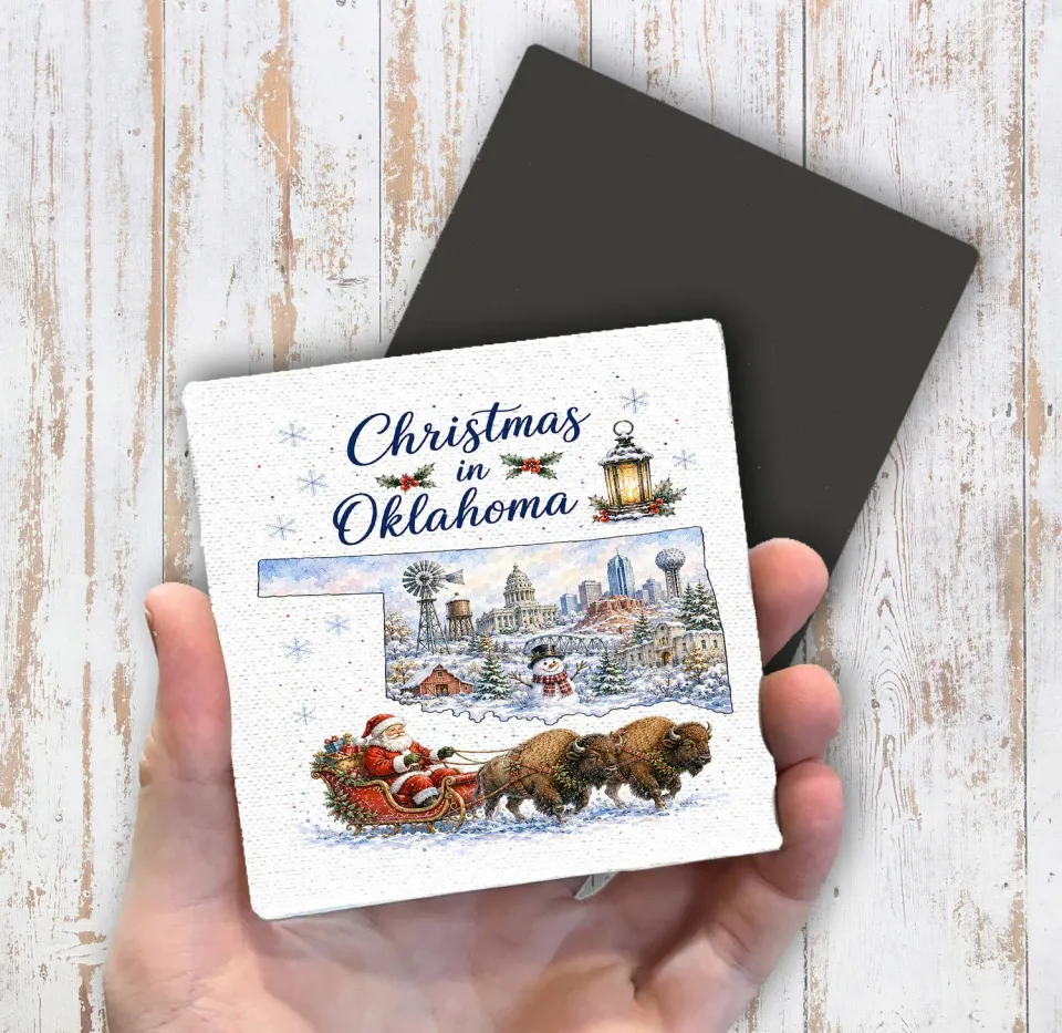 Avery Lane Gifts Christmas Oklahoma køleskabsmagnet 10x10 cm