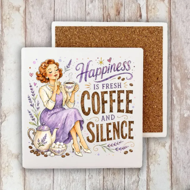 Housewives Happiness Coffee bordskåner sten 10x10 cm tekst