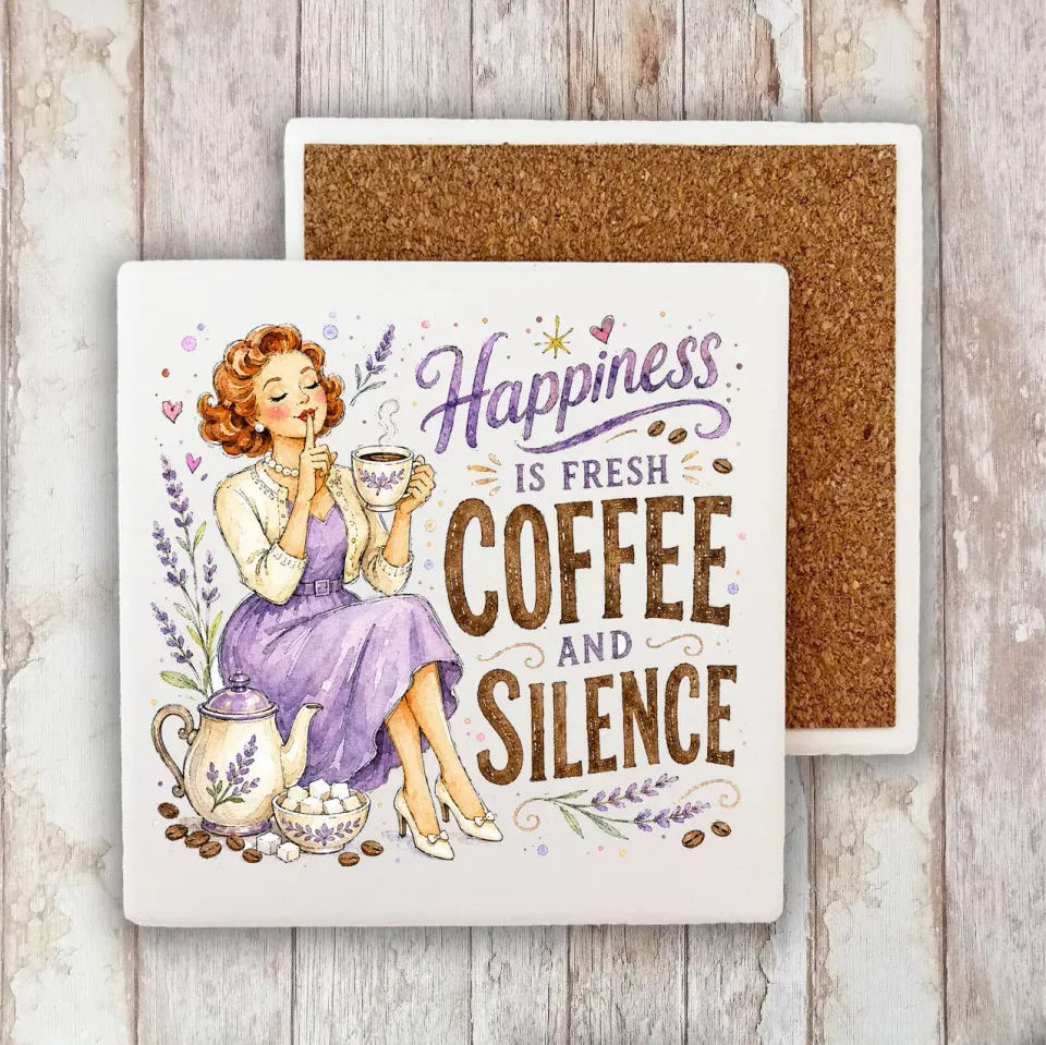 Housewives Happiness Coffee bordskåner sten 10x10 cm tekst