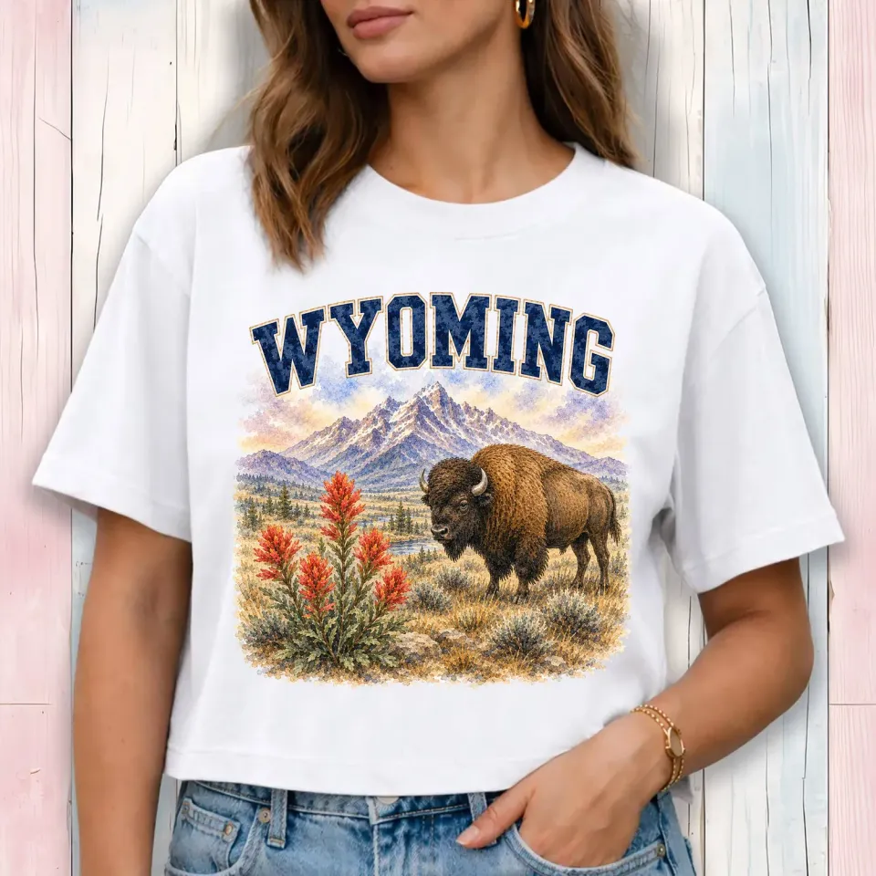 Avery Lane Gifts Wyoming State Bird and Animal cropped t-shirt hvid bomuld