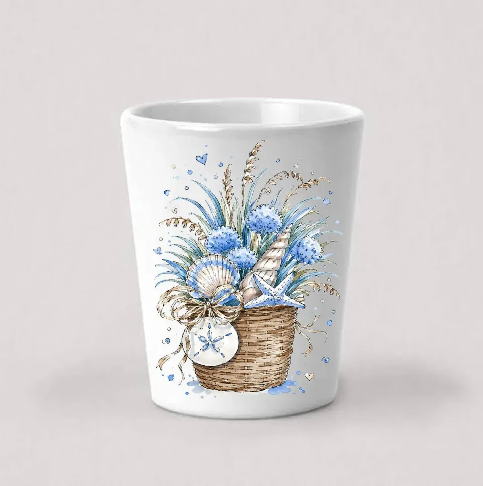Avery Lane Coastal Blue Baskets of Shells Bouquet shotglas