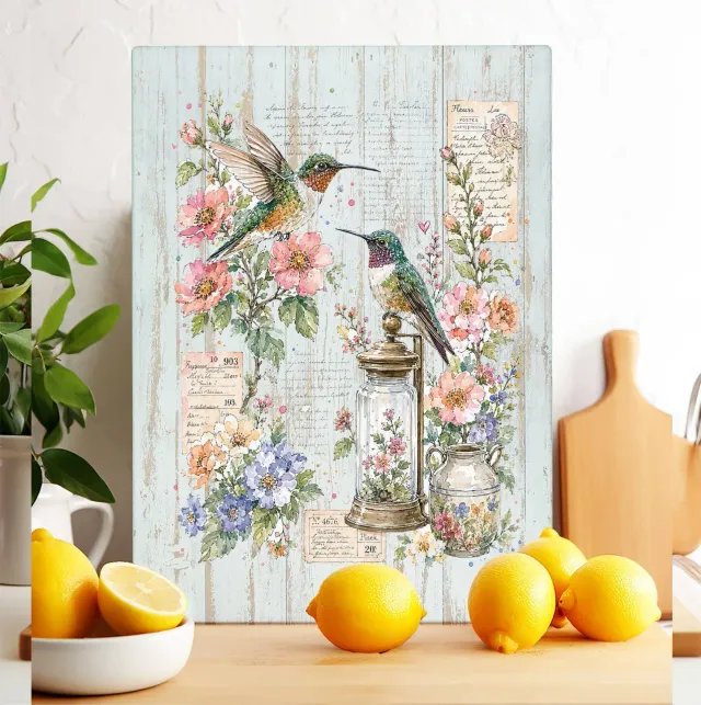 Avery Lane Gifts Vintage Flowers Hummingbirds skærebræt glas 28x38 cm