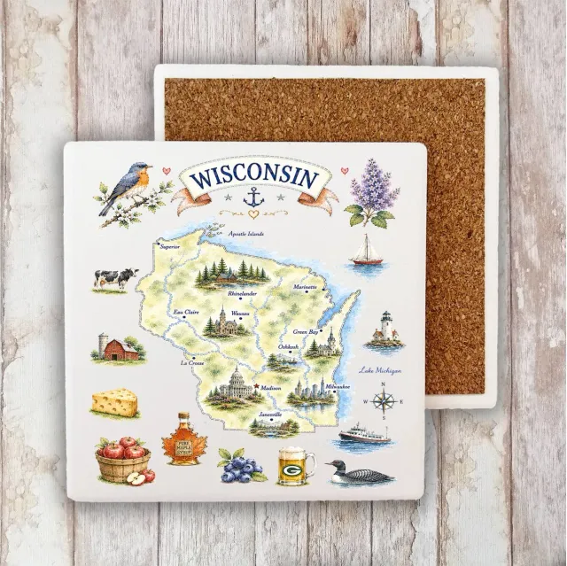 Avery Lane Gifts Wisconsin coaster sten 10x10 cm