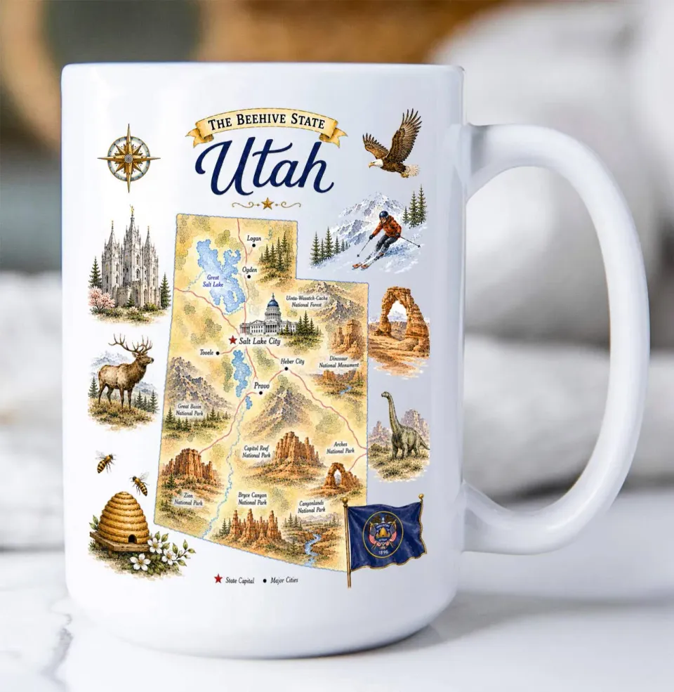Avery Lane Gifts Utah State Map Landmark krus 44 cl