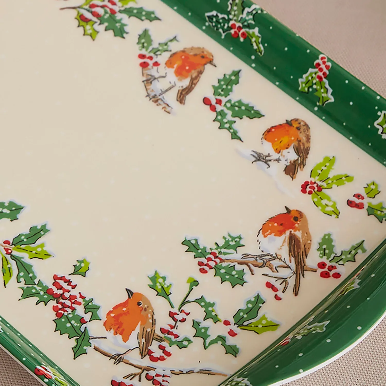Ulster Weavers Christmas Robins serveringsbakke grøn 39x17 cm