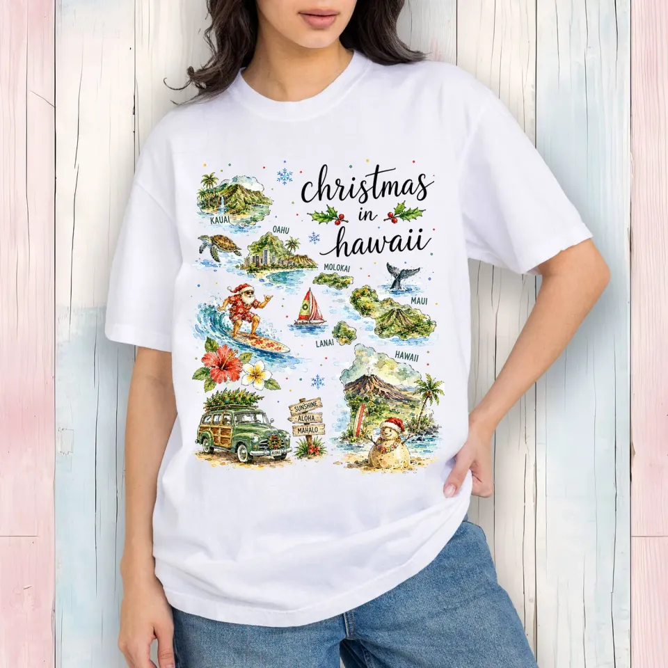 Avery Lane Gifts Christmas Hawaii State Map T-shirt hvid bomuld