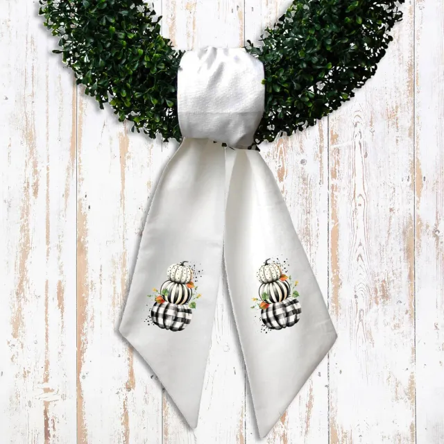 Avery Lane Gifts Fall Black and White Checkered Pumpkins kransbånd bomuld