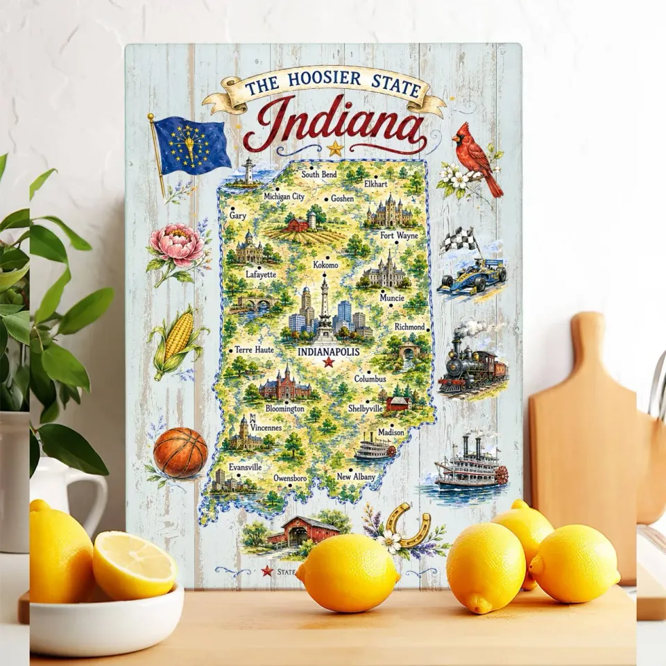 Avery Lane State Map Indiana skærebræt glas 28 x 38 cm