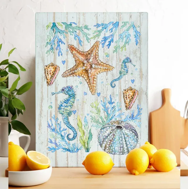 Avery Lane Gifts Coastal Blue skærebræt glas 28x38 cm