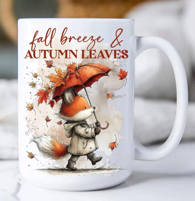 Avery Lane Gifts Fall Breeze Autumn Leaves Fox krus 15 oz keramik