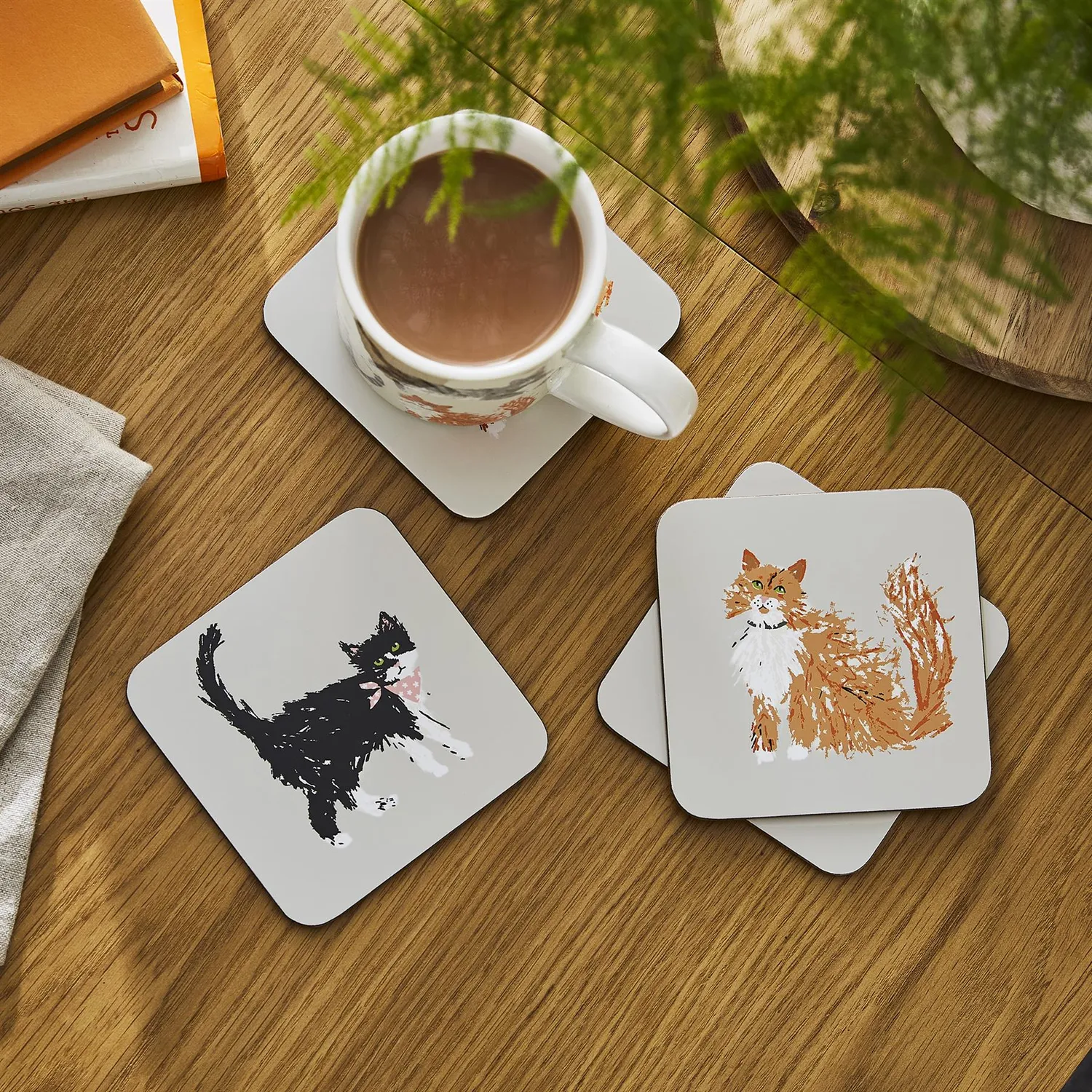 Ulster Weavers Feline Friends bordskåner 4-pak creme kat