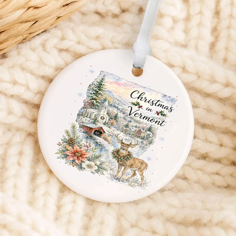 Avery Lane Gifts Christmas Vermont julepynt porcelæn hvid