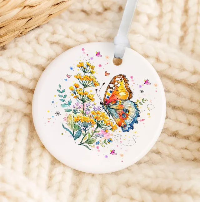 Avery Lane Gifts Spring Butterflies Wildflowers julepynt porcelæn 7,6 cm