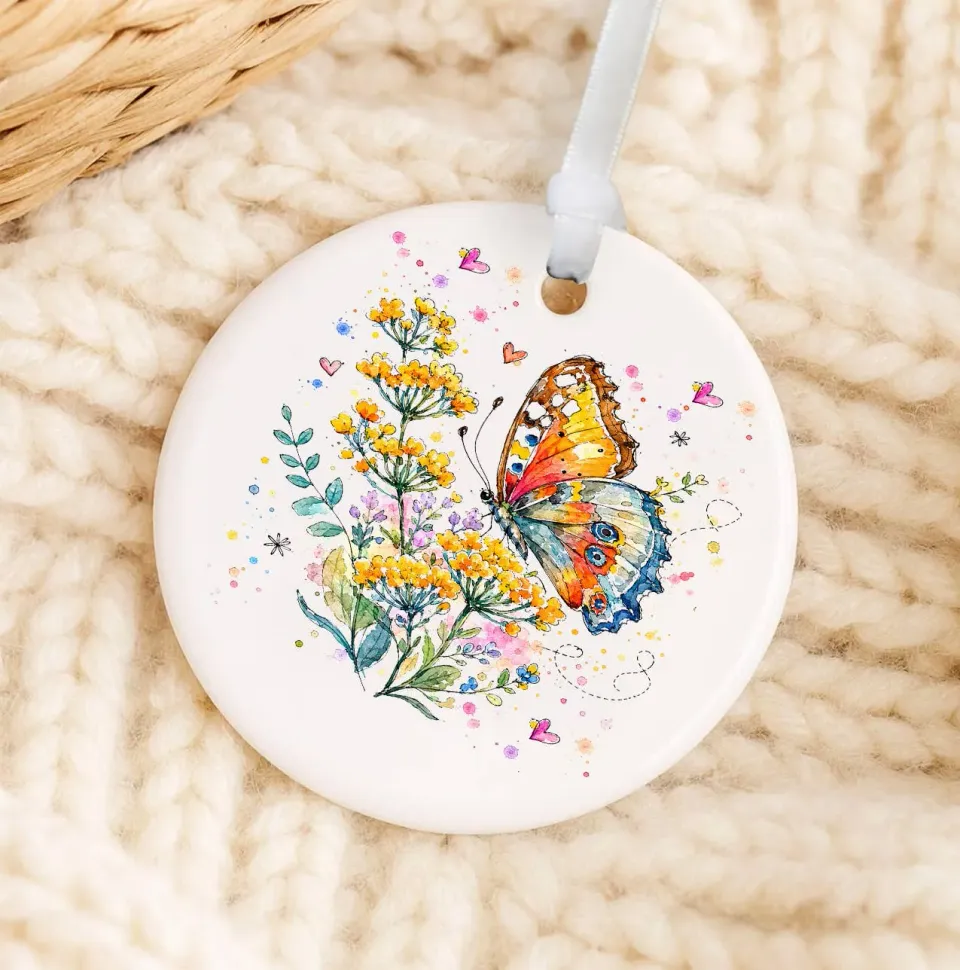 Avery Lane Gifts Spring Butterflies Wildflowers julepynt porcelæn 7,6 cm