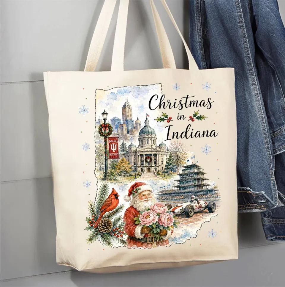 Avery Lane Gifts Christmas Indiana State Map mulepose bomuld