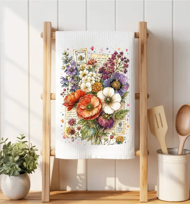 Avery Lane Gifts Vintage Watercolor Flowers klud vaffelvævet 41x36