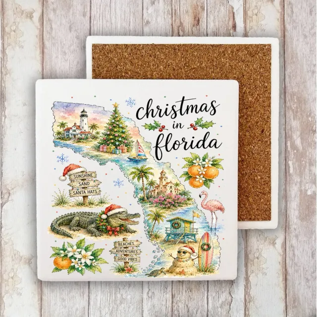 Avery Lane Gifts State Map Christmas in Florida bordskåner 10x10 cm sugende