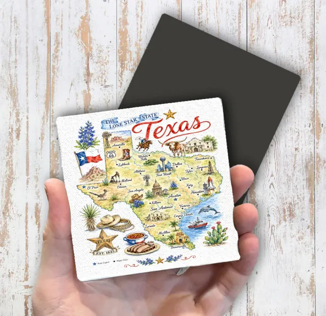 Avery Lane Gifts Texas State Map køleskabsmagnet 10x10 cm canvas