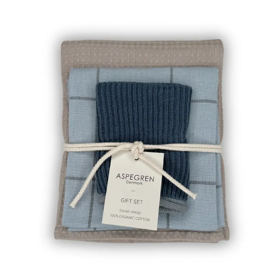 AspEgren Blue Cheese køkkengavesæt 3 dele blå økologisk